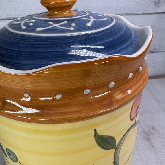 Salute TUSCAN FRUIT Pears Grapes Embossed Dots Ceramic Lidded 9" Large Canister - Picture 13 of 16